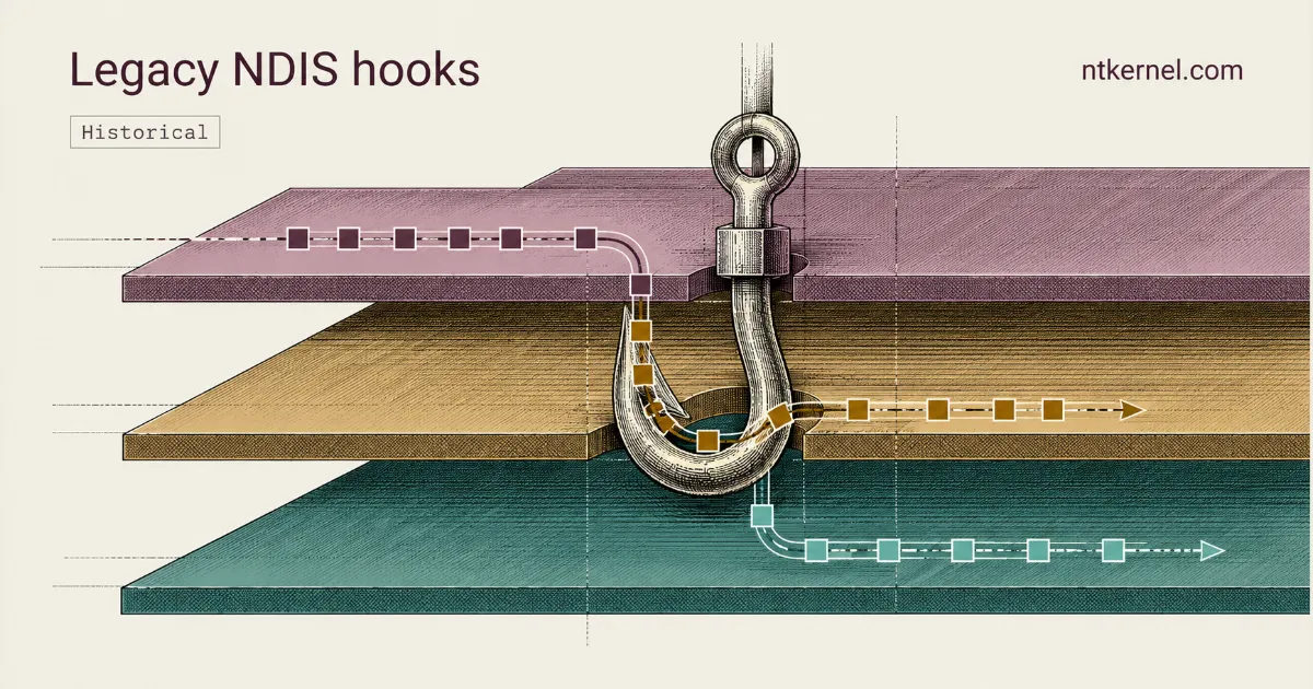 An engraved hook interposed between layered network plates and a packet path.