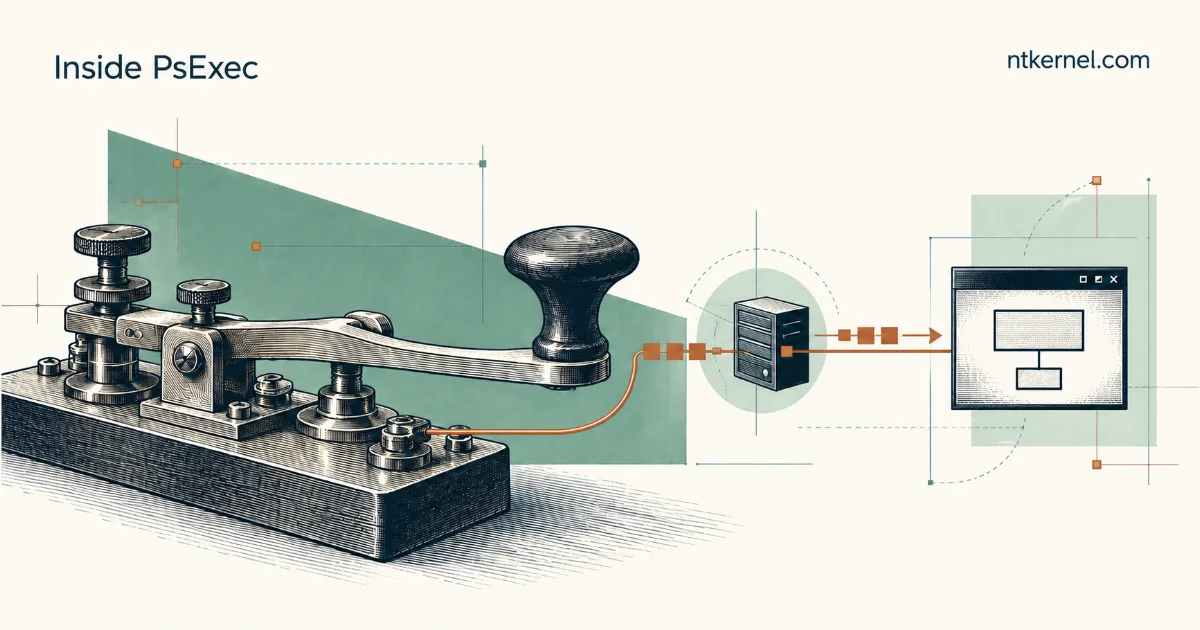 Telegraph dispatch key and a route leading through a remote service to a process window.