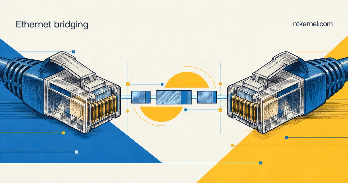 Two engraved Ethernet connectors joined by a path carrying layer-2 frame blocks.
