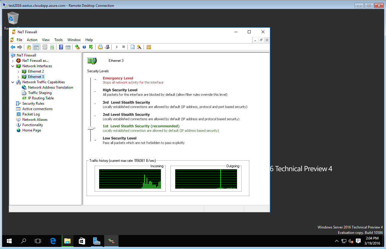 Net Firewall running on Windows Server 2016 Technical Preview 4 in Microsoft Azure cloud