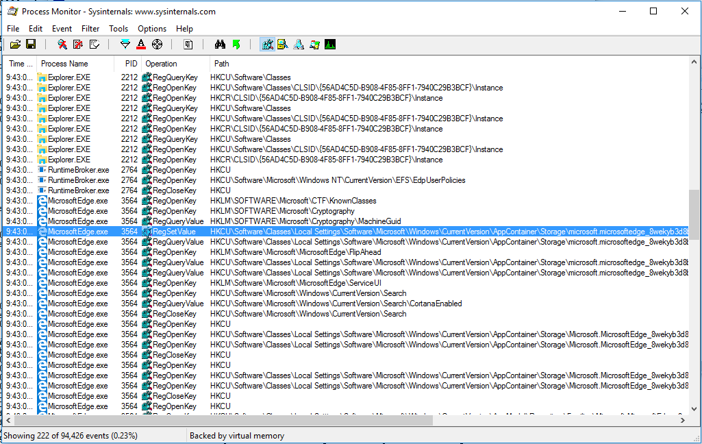 Using ProcessMonitor to find out the process which sets the ProtectedHomepages