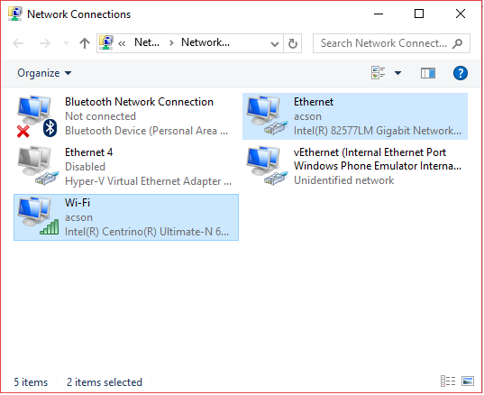 bridge network connections windows 10